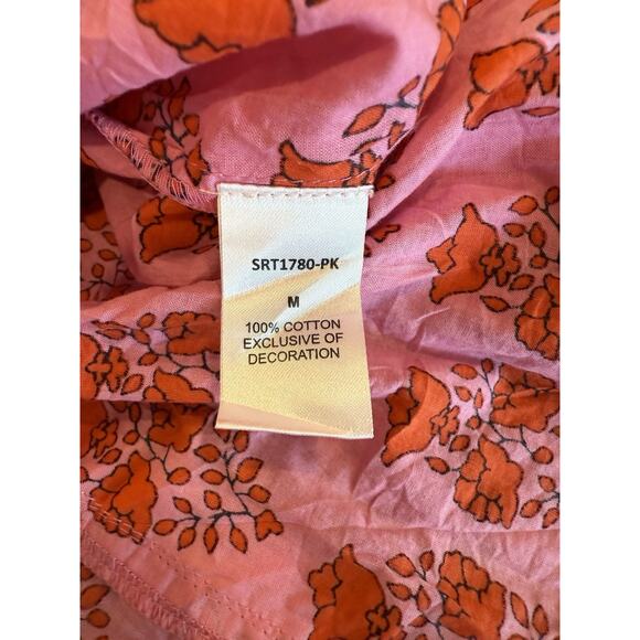 THML Top Women’s Medium Pink Red V-Neck Embroidered Puff Sleeve Floral - Picture 7 of 11